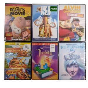 Kids DVD 8 Pack Lot Alvin Chipmunks Ice Age Peanuts Thumbelina Open Season New